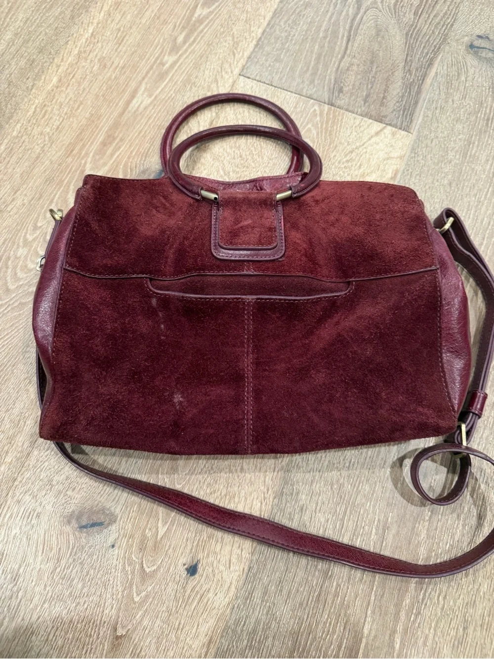 Boho Gypsy Sisters Burgundy Suede Shoulder Bag with Round Top Handles